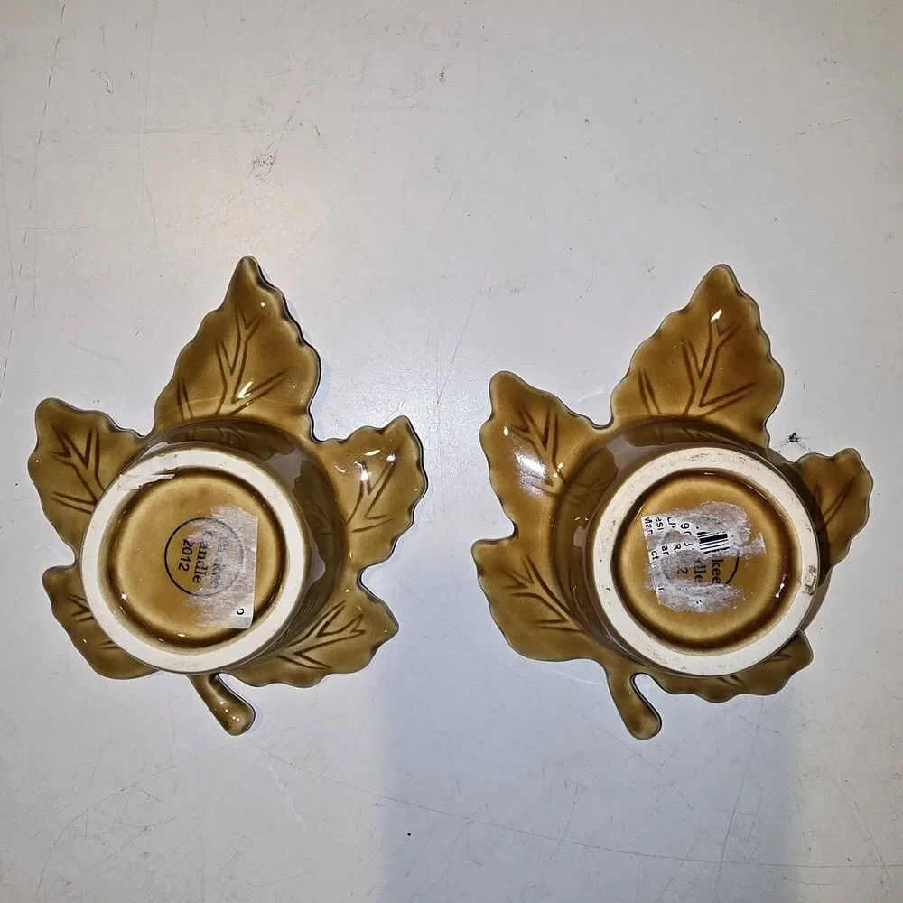 2012 Yankee Candle Ceramic GRAPE LEAF Tealight Holder X2
